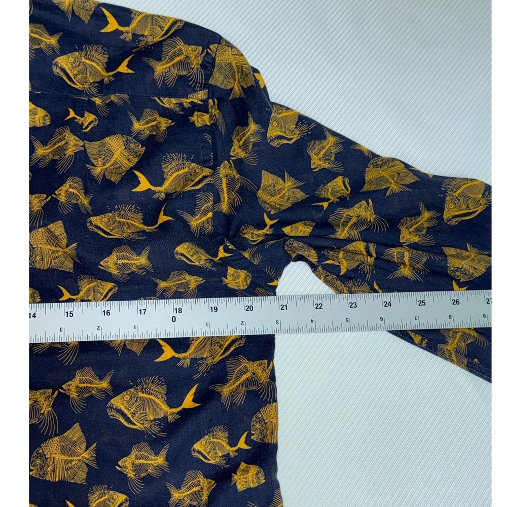 Vilebrequin Mens Navy Yellow Fish Skeleton Print Cotton Button Down Shirt M - Picture 11 of 11